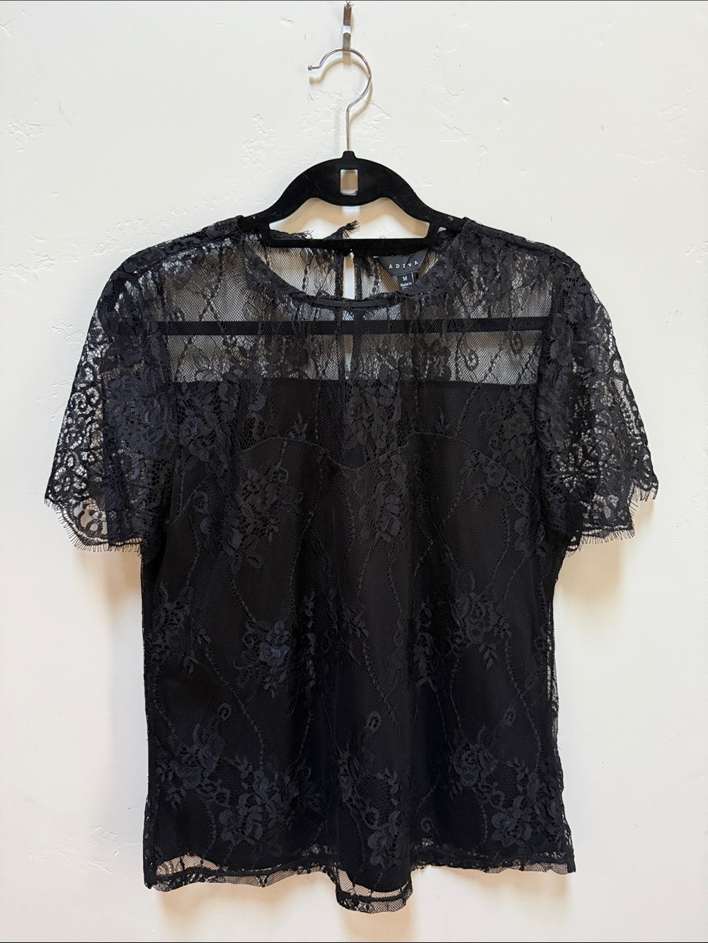 Adiva Black Lace Short Sleeve Blouse